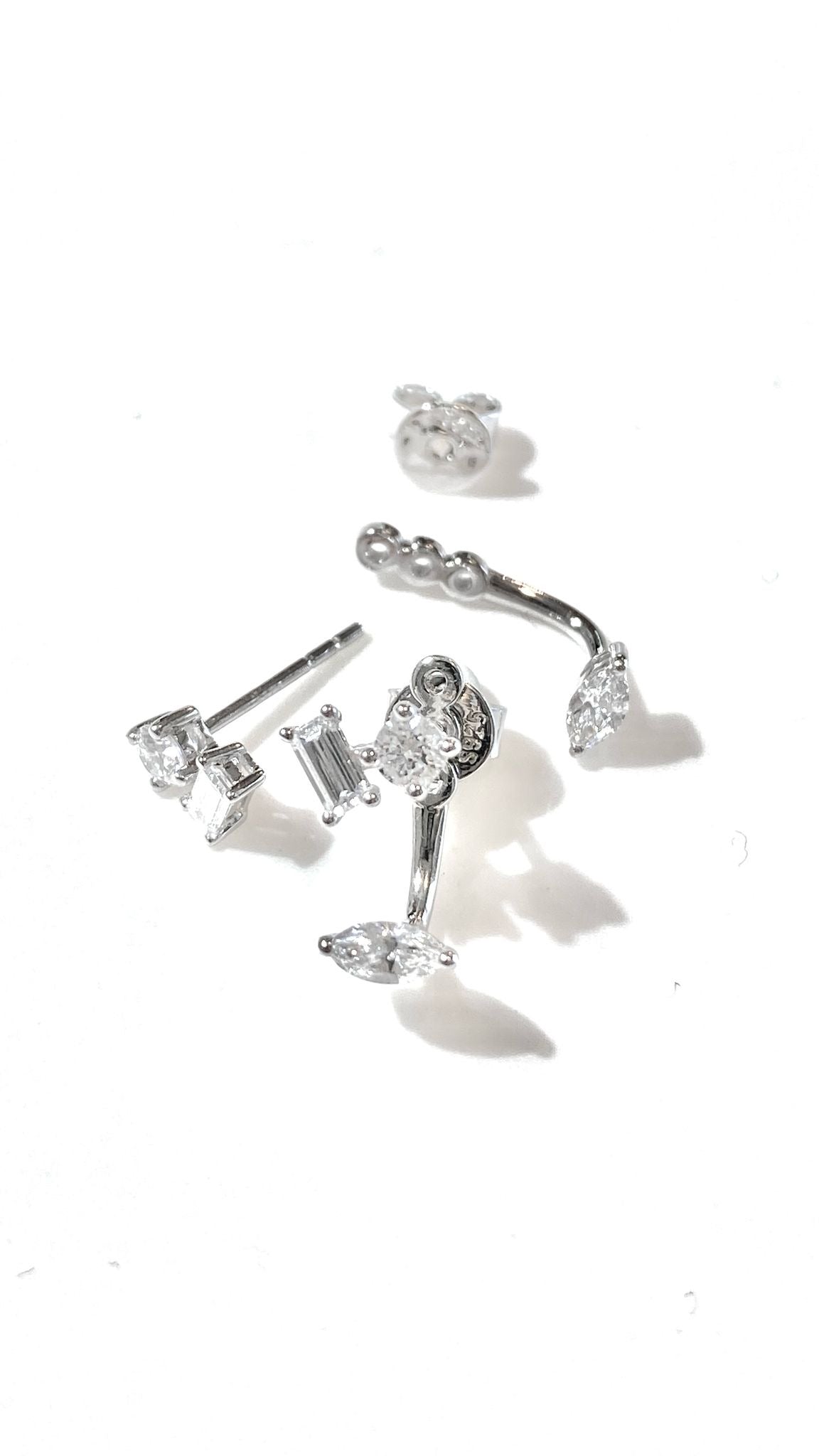 培育鑽石祖母綠形,馬眼型及圓形0.12ct+0.12ct 電鍍白耳環 lab grown diamond Marquise,Emerald & Round earrings
