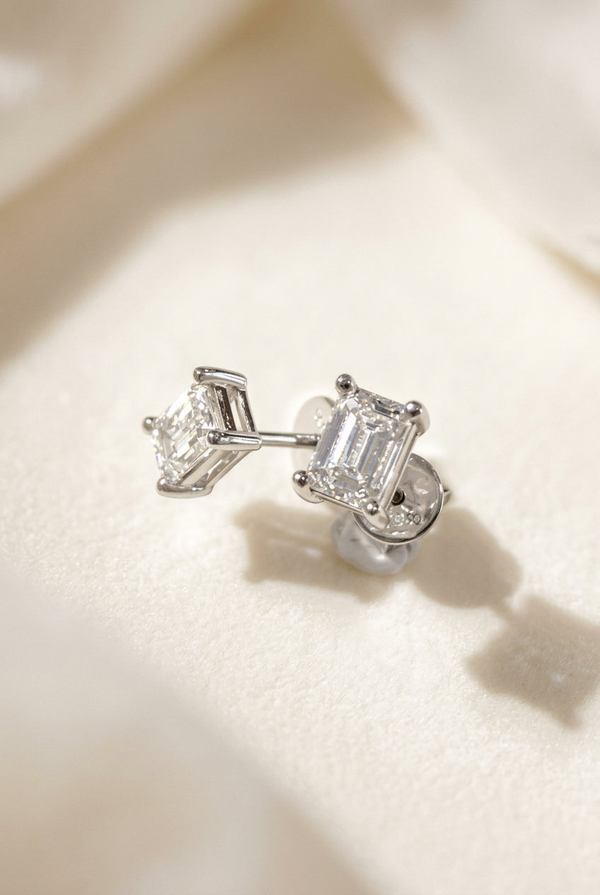 培育鑽石0.4ct祖母綠形配0.5ct梨形鉑金耳環 lab grown diamond Emerald & Pear Platinum earrings