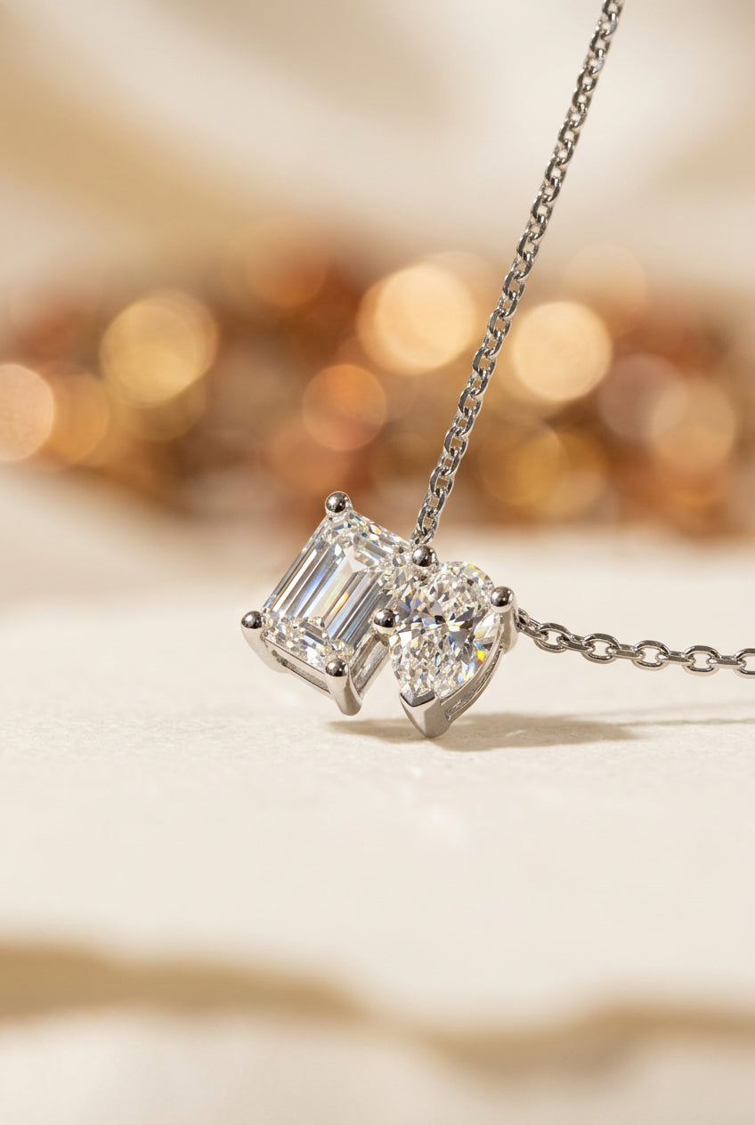 培育鑽石鉑金頸鏈 祖母綠形加梨形 1.03ct lab grown diamond Emerald & Pear Cut platinum Pendant