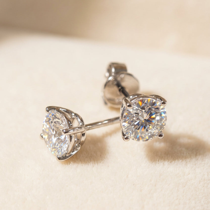 培育鑽石鉑金耳環 4爪 1ct 一對共2ct Lab grown diamond earrings