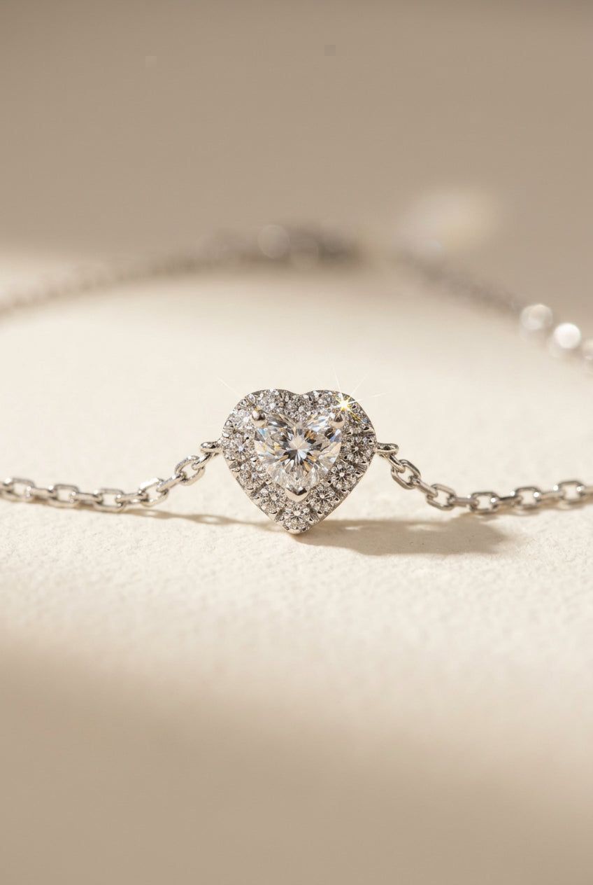 培育鑽石心形0.3ct圍鑽石銆金手鏈Lab grown diamond heart cut platinum bracelet