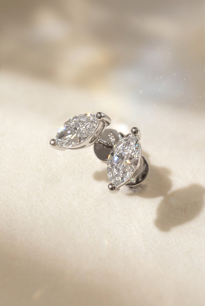 培育鑽石0.46ct馬眼形配0.066圓石鉑金耳環 lab grown diamond Marquise & Round Platinum earrings