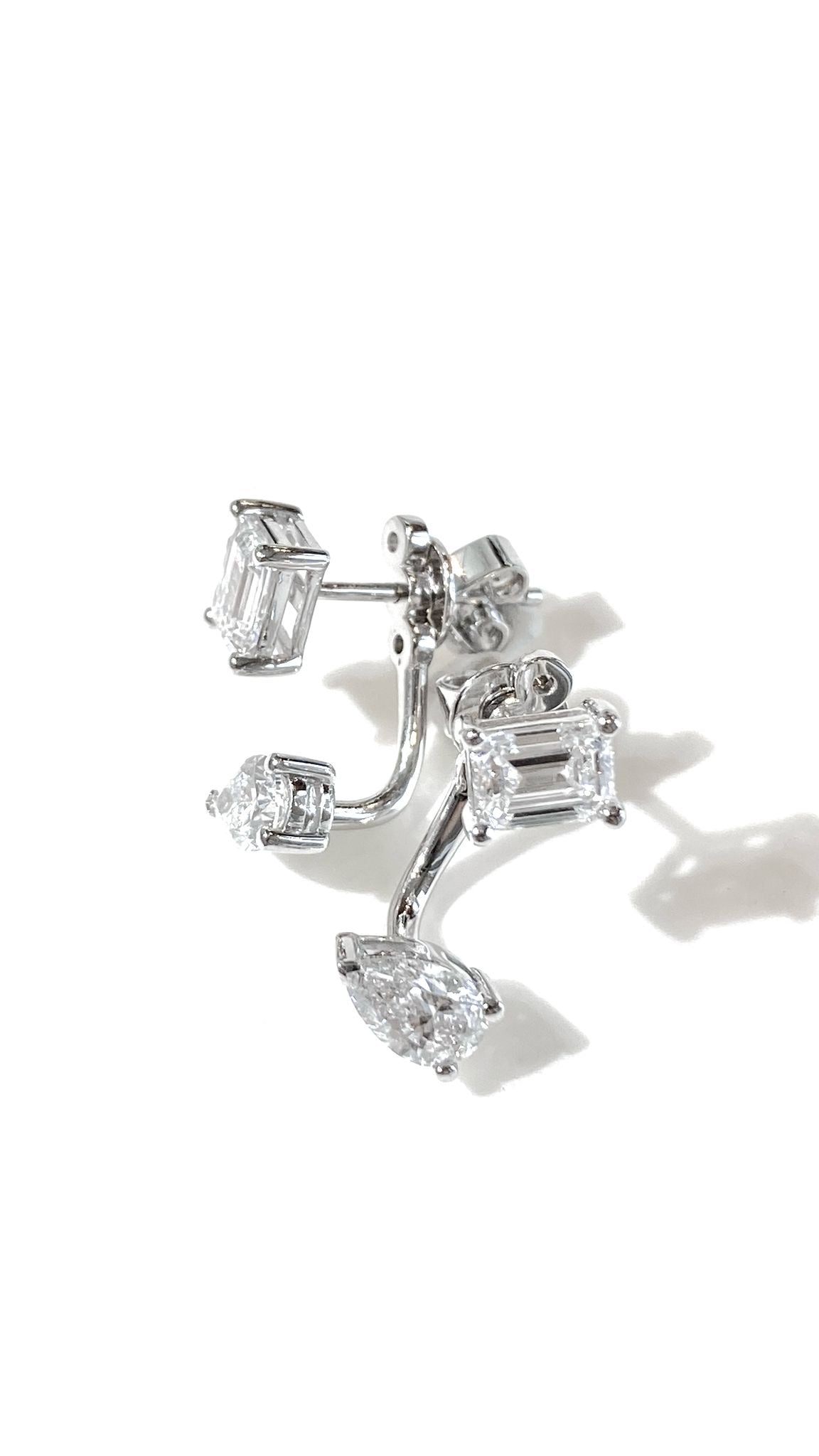 培育鑽石0.4ct祖母綠形配0.5ct梨形鉑金耳環 lab grown diamond Emerald & Pear Platinum earrings