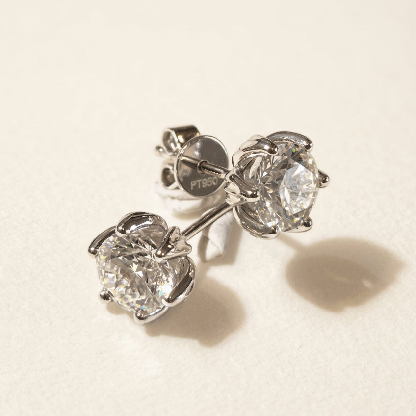 培育鑽石鉑金耳環 6爪 75份 一對共1.5卡 Lab grown diamond earrings