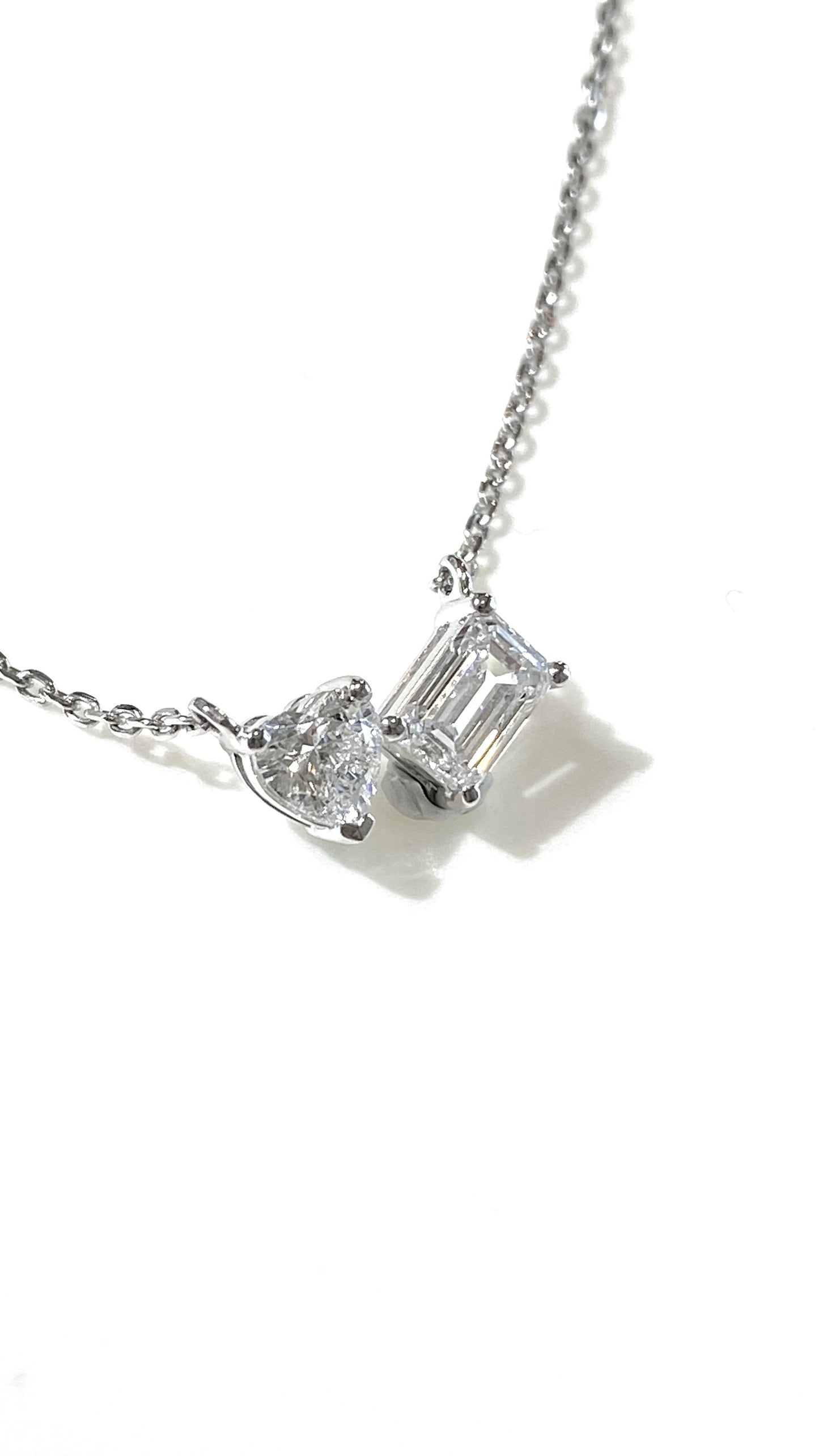 培育鑽石鉑金頸鏈 祖母綠形加心形 1.06ct lab grown diamond Emerald & Heart Cut platinum Pendant