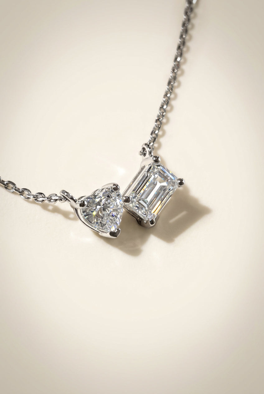 培育鑽石鉑金頸鏈 祖母綠形加心形 1.06ct lab grown diamond Emerald & Heart Cut platinum Pendant