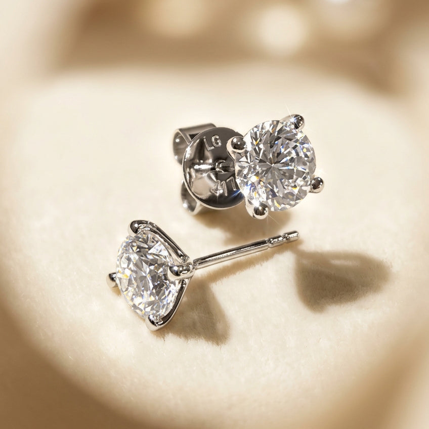 培育鑽石鉑金耳環 4爪75份 一對共1.5卡 Lab grown diamond earrings