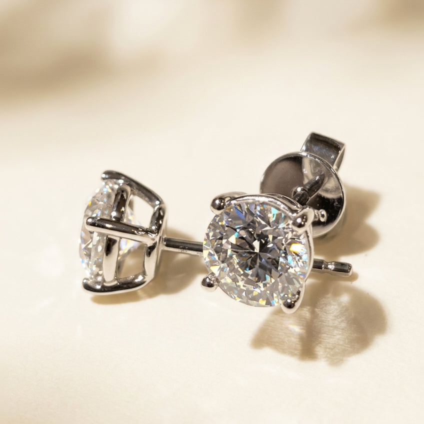 培育鑽石鉑金耳環 4爪 75份 一對共1.5卡 Lab grown diamond earrings