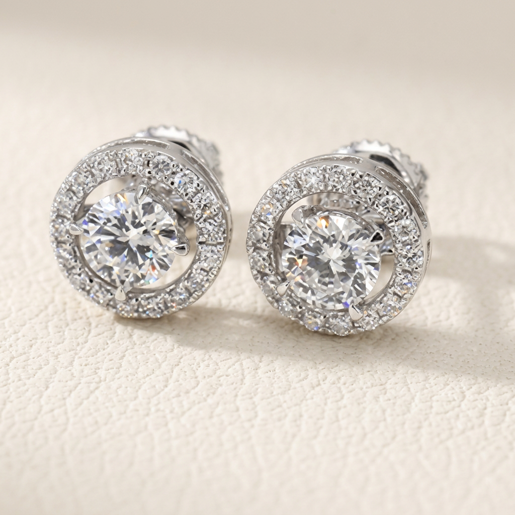 Platinum 950 Halo Earrings SJE31533 主石0.3ct培育鑽石耳環