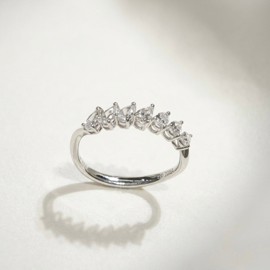 培育鑽石戒指 （水滴型7粒共0.78ct)Lab grown diamond 18k plated Ring