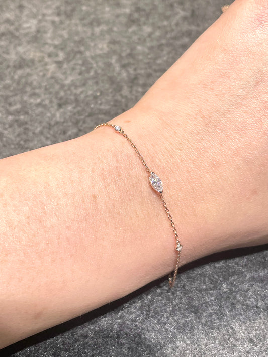 18k Rose gold 0.25ct Marquise lab gold diamond bracelet 馬眼形培育鑽石18k玫瑰金手鏈