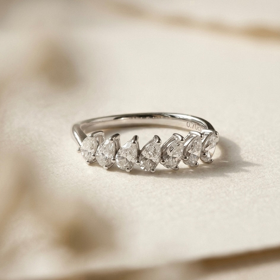 培育鑽石戒指 （水滴型7粒共0.78ct)Lab grown diamond 18k plated Ring