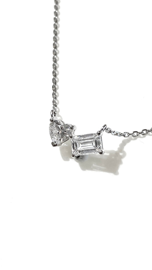 培育鑽石鉑金頸鏈 祖母綠形加心形 1.06ct lab grown diamond Emerald & Heart Cut platinum Pendant