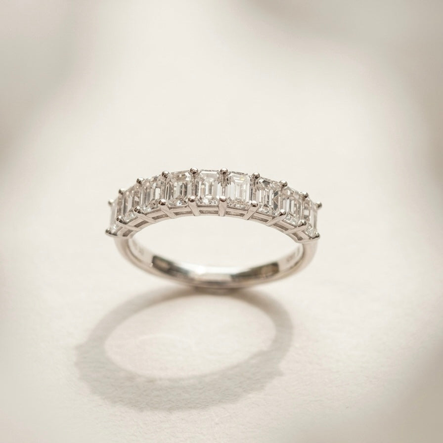 培育鑽石戒指 （祖母綠型9粒共1.339ct)Lab grown diamond 18k plated Ring