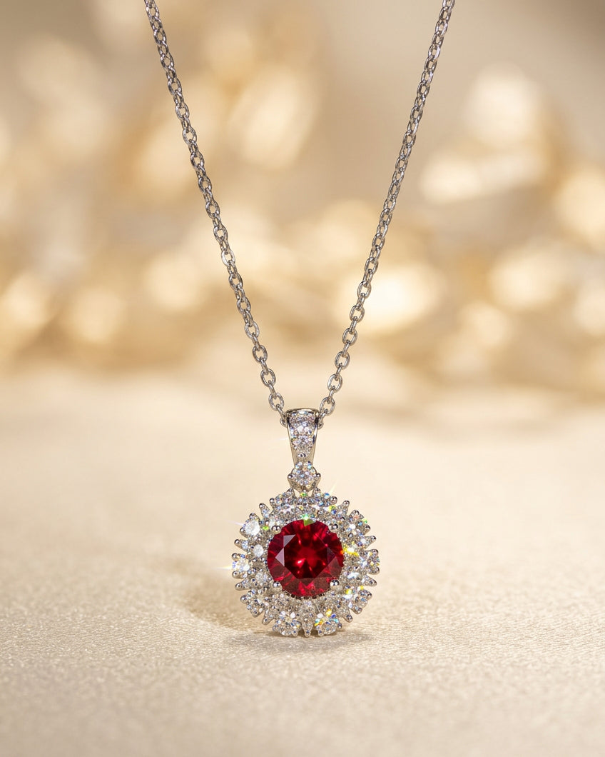 培育鑽石紅寶石電鍍白金項鏈 主石1.75ct+0.717ct Lab grown diamond Pendant