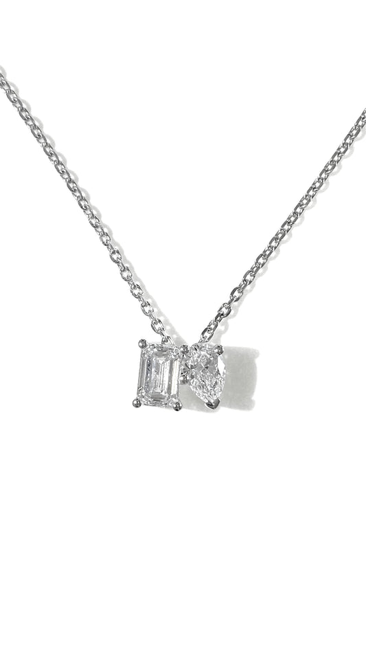 培育鑽石鉑金頸鏈 祖母綠形加梨形 1.03ct lab grown diamond Emerald & Pear  Cut platinum Pendant