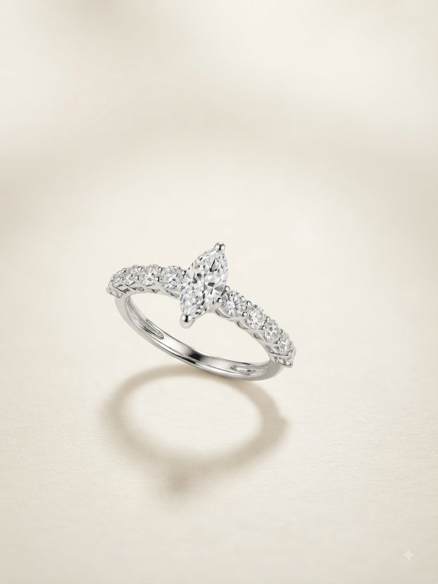 培育鑽石戒指 馬眼主石0.54ct +0.6ct Lab grown diamond 10k white gold  Ring