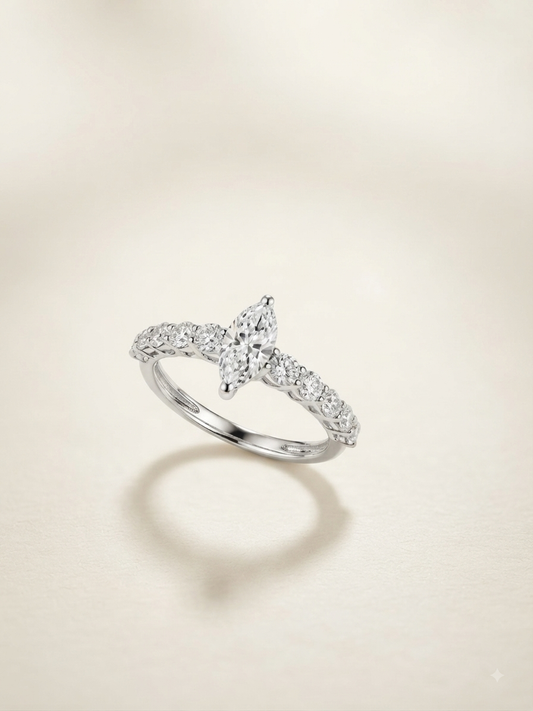 培育鑽石戒指 馬眼主石0.54ct +0.6ct Lab grown diamond 10k white gold  Ring