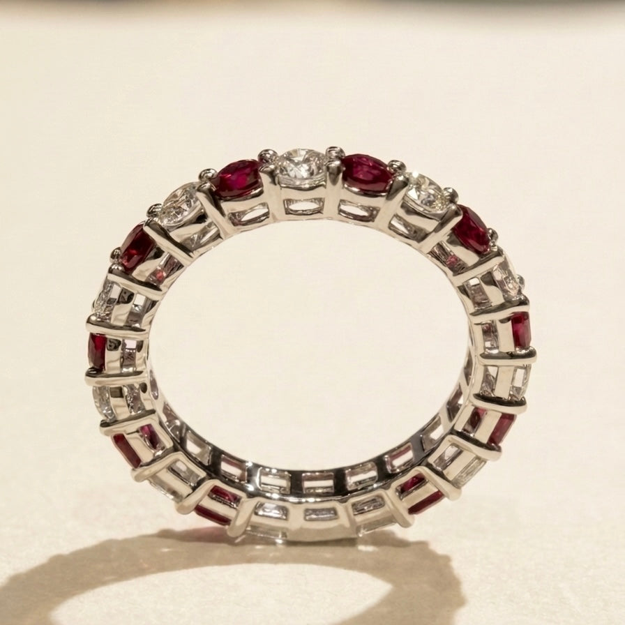 培育鑽石戒指 （Asscher & Round cut&1.51ct 及紅寶1.615ct共22粒圍一圈)Lab grown diamond 18k plated Ring