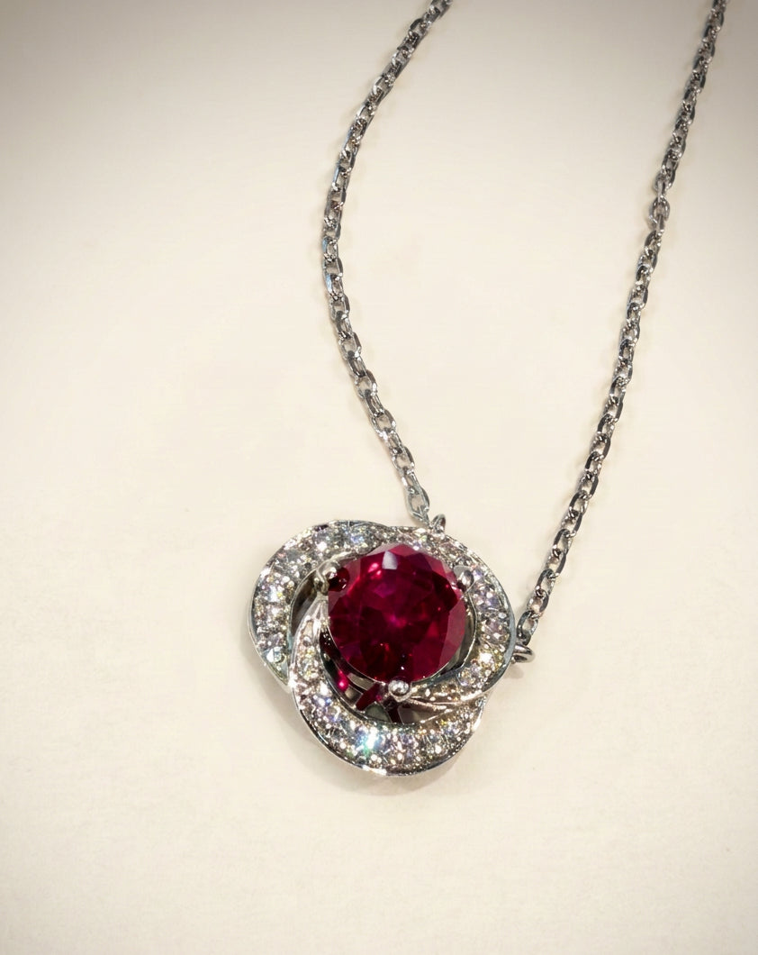 紅寶及培育鑽石電鍍白金項鏈 1.155ct/0.181ct Lab grown diamond pendant