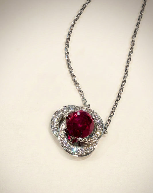 紅寶及培育鑽石電鍍白金項鏈 1.155ct/0.181ct Lab grown diamond pendant