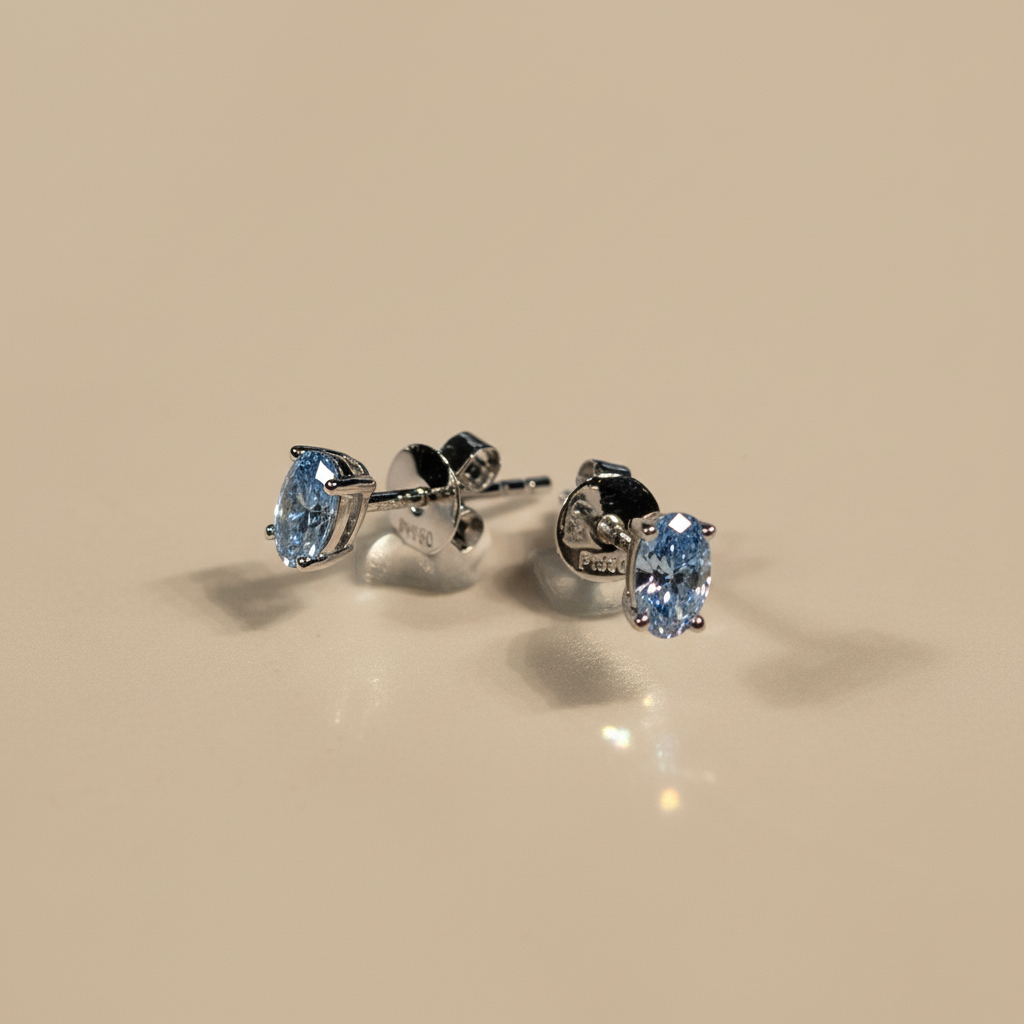 培育藍色鑽石0.2ct鉑金耳環 Lab grown diamond earrings