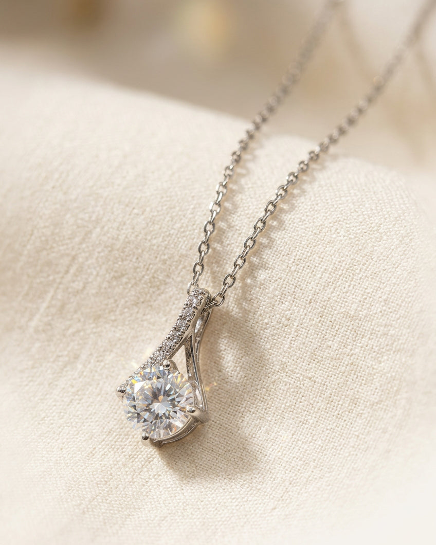 培育鑽石電鍍白金項鏈 1.12ct+0.72ct Lab grown diamond pendant