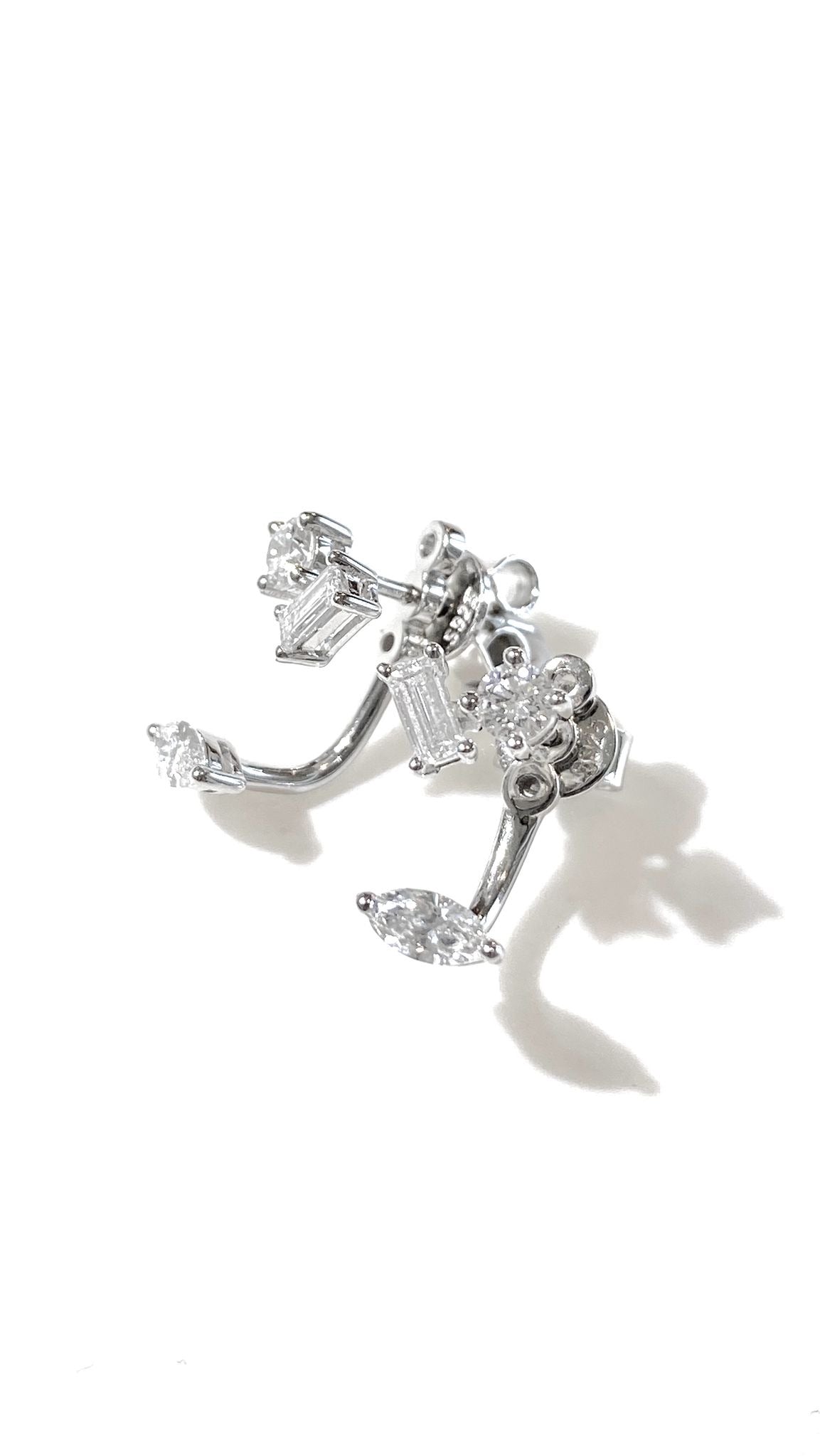 培育鑽石祖母綠形,馬眼型及圓形0.12ct+0.12ct 電鍍白耳環 lab grown diamond Marquise,Emerald  & Round earrings