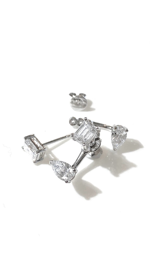 培育鑽石0.4ct祖母綠形配0.5ct梨形鉑金耳環 lab grown diamond Emerald & Pear Platinum earrings