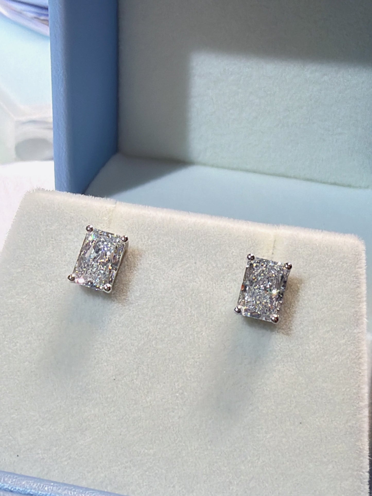 培育鑽石鉑金耳環 1ct 一對共2ct  radiant cut Lab grown diamond earrings