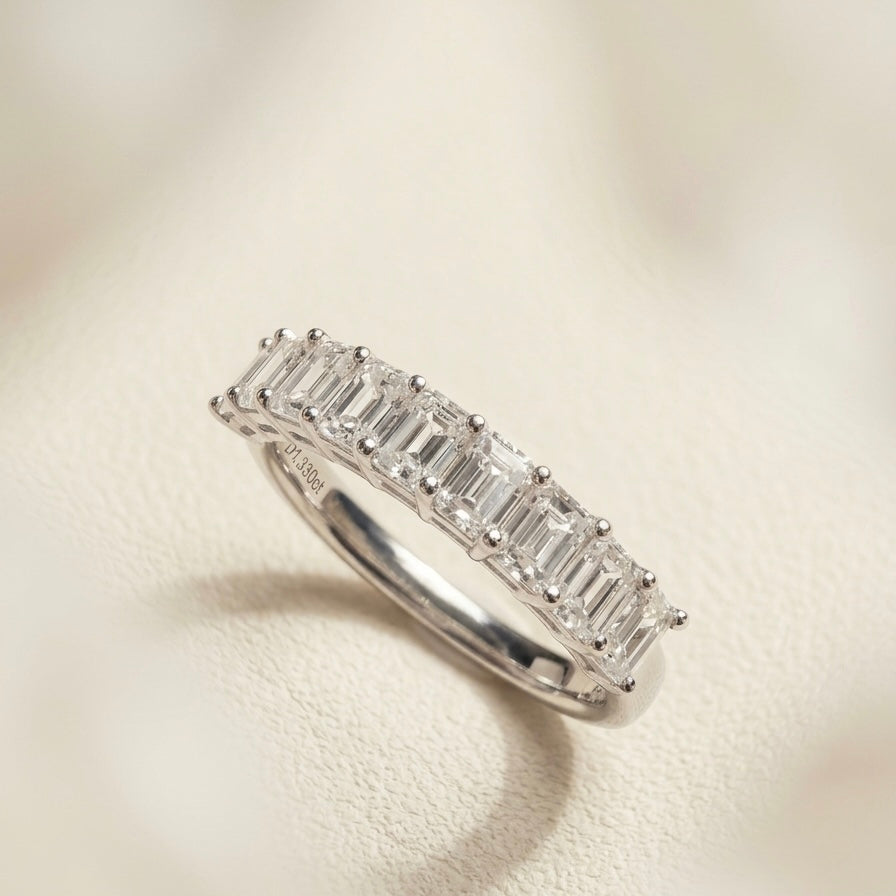 培育鑽石戒指 （祖母綠型9粒共1.339ct)Lab grown diamond 18k plated Ring