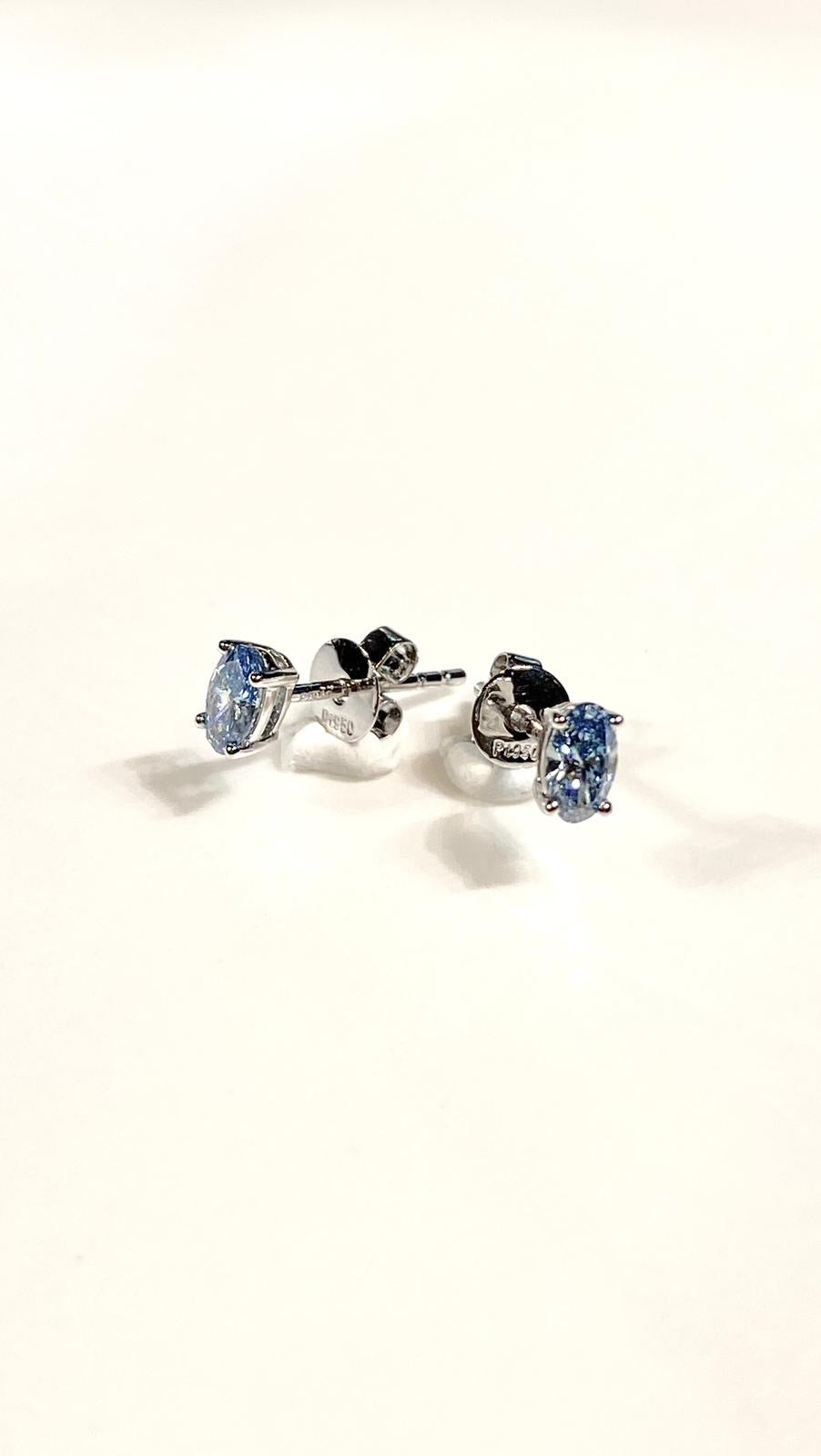 培育藍色鑽石0.2ct鉑金耳環 Lab grown diamond earrings