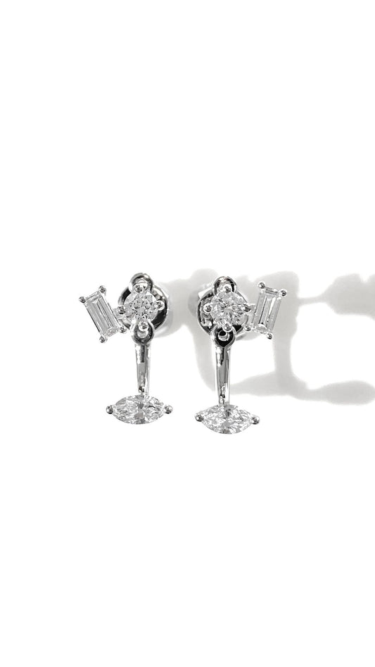 培育鑽石祖母綠形,馬眼型及圓形0.12ct+0.12ct 電鍍白耳環 lab grown diamond Marquise,Emerald  & Round earrings