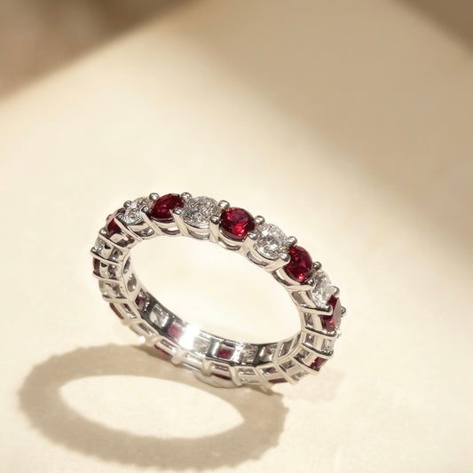 培育鑽石戒指 （Asscher & Round cut&1.51ct 及紅寶1.615ct共22粒圍一圈)Lab grown diamond 18k plated Ring