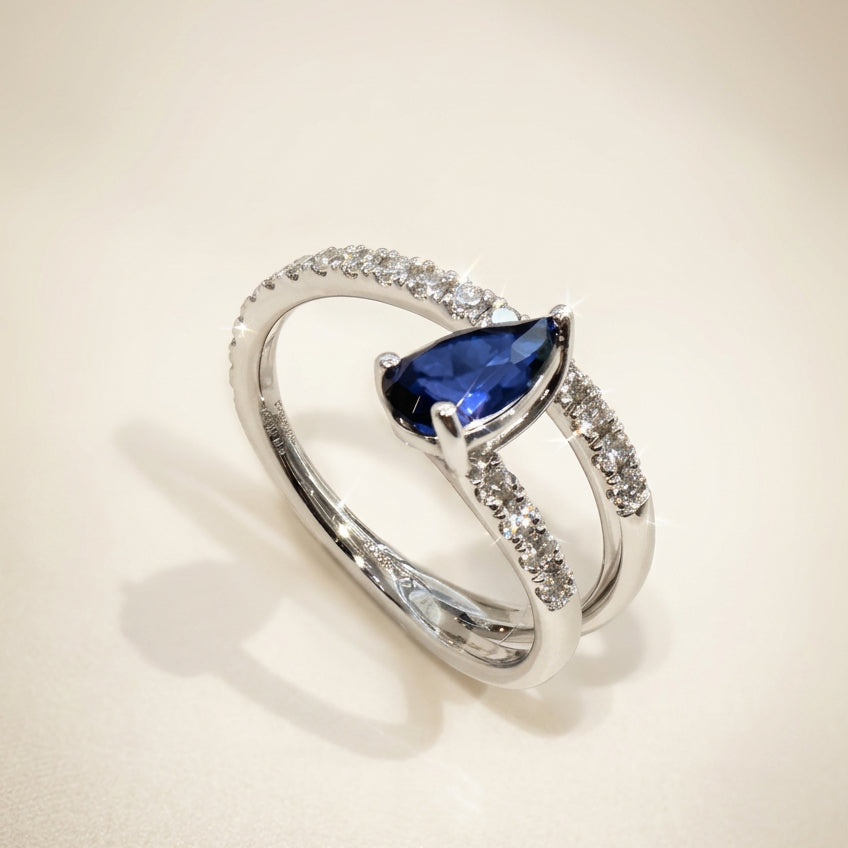 培育藍寶石鑽石戒指 0.96ct /0.399ct 電鍍白金lab grown diamond Ring