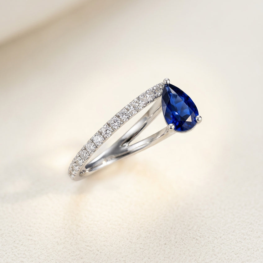 培育藍寶石鑽石戒指 0.96ct /0.399ct 電鍍白金lab grown diamond Ring