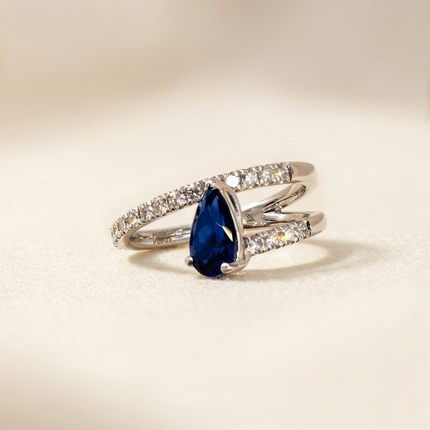 培育藍寶石鑽石戒指 0.96ct /0.399ct 電鍍白金lab grown diamond Ring