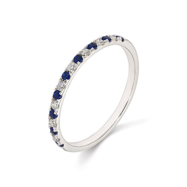 14K White Gold With Blue Stone Stackable Ring SJR54041