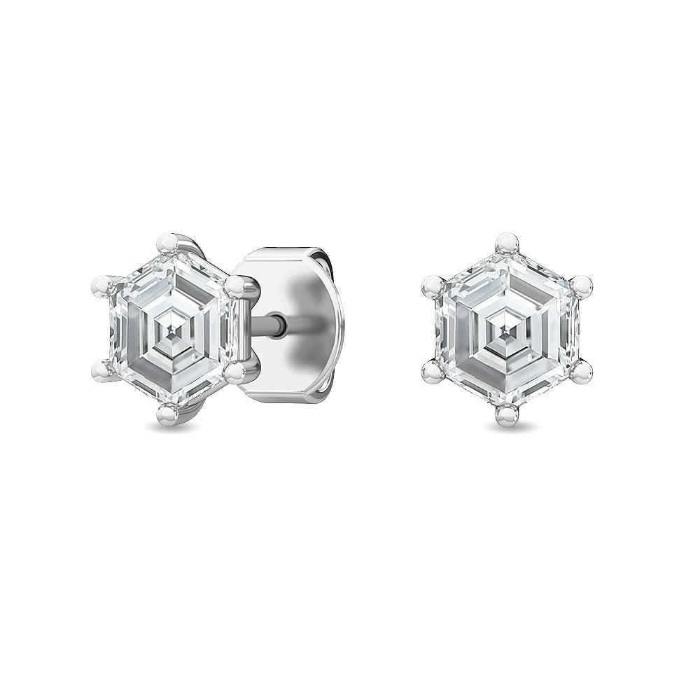 14K WG Hexagon Cut Lab Grown Diamond Solitaire Earrings 1 ctw SJE31989A