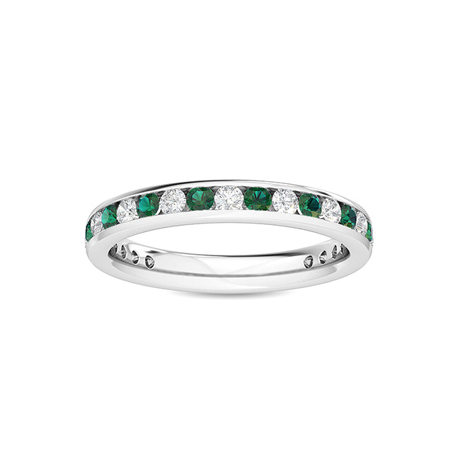 14K WG With Green Emerald Stone Stackable Ring SJR56447EM