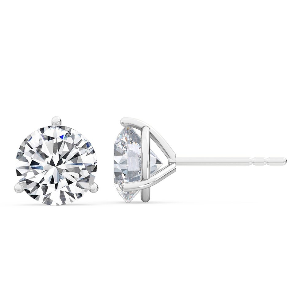 Solitaire diamond 2.5ctw 14KW 3 Prong Martini Round Stud Earrings